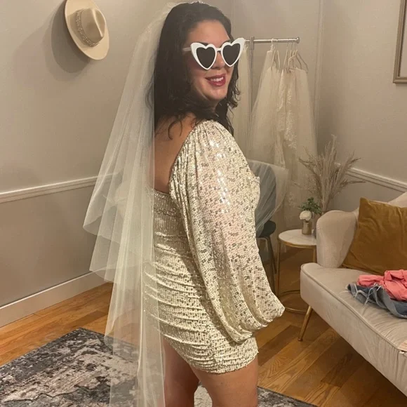 how to style bodycon maxi dress Champagne Bow Back Sequin Mini Dress main image 0